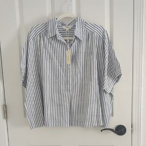 Max Studio Blue and White Striped Casual Button-Down Shirt